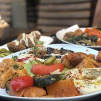 Vegan plate ( you can choose 5 items from the menu. Many choices  at Libanezza in Antwerpen