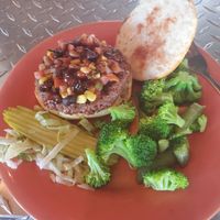 Beyond Burger with Pico, GF bun and steamed veggies at Niffer's Place in Auburn