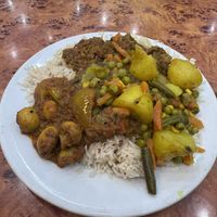 Mushroom curry, okra curry and mixed veg.   at The Mosque Kitchen in Edinburgh