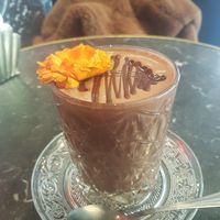 Excellent cold chocolate with foamed coconut milk at Bombon in Madrid