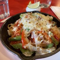 spaghetti with veggies and vegan cheese   at Polina Pizzeria in Quebec