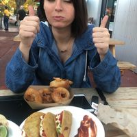 Vegan loaded potato tacos & onion rings!  at The Food Plant Food Truck in Springfield