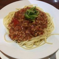 Spaghetti with bolognese (carne de soya)  at Tierra Todo Natural in San Pedro De Atacama