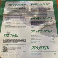 Vegan menu (my friend spilt water on it 😂) at Tamatanga in Nottingham