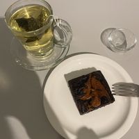 Peppermint tea, peanut butter brownie  at Veganique in Seoul