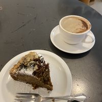 Earl gray cake and soy cappuccino   at Veganique in Seoul