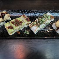 (Left to right) Vegan black dragon, Eden, Thai hippie, shiitake to me  at Blue Sushi Sake Grill - Uptown in Dallas