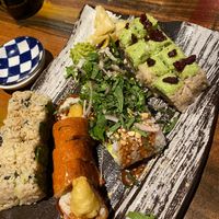 L-R: Veggie roll, Cowgirl, Thai Hippie, Eden  at Blue Sushi Sake Grill - Uptown in Dallas