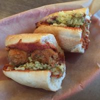 Vegan meat balls with vegan cheese sando  at Harry's Sandwich Company in Tokyo