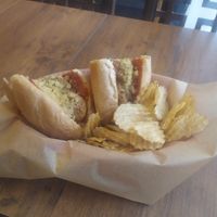 the vegan marinara meatballs with vegan cheese sandwich (and crisps) 円1100 at Harry's Sandwich Company in Tokyo