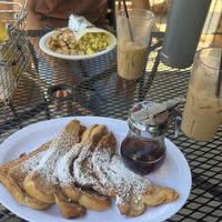 Vegan brioche French toast (front), vegan burrito (back)  at Mokabe's Coffeehouse in St Louis