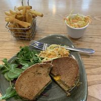 Toastie and chips   at Megafauna in Southport