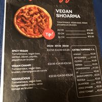 Vegan section on the menu  at Pizza Piazza in Zaandam
