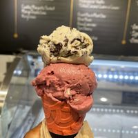 Triple Berry Crumpet with Tahini Chocolate Chip on top  at Clementine's Naughty & Nice Creamery in Clayton