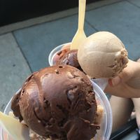 Vegan ice cream double scoop at Clementine's Naughty & Nice Creamery in Clayton