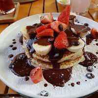 pancakes with chocolate sauce banana and strawberries at LEO Pancakes in Leuven