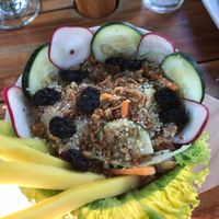 A great vegan bowl with nut proteins, veggies and quinoa at Cocina de Emy Natural Food in Santa Marta