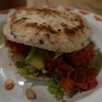 Arepa-Burger at Cocina de Emy Natural Food in Santa Marta