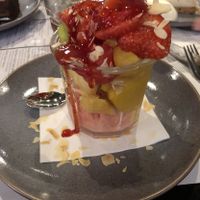 Vegan dessert with Mango icecream and fresh fruit. at Goed Proeven in Arnhem