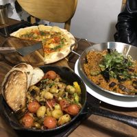 Hummus pizza, gnocchi, paella  at Nammi Plant Lab in Seoul