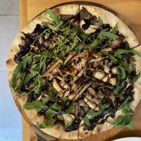 Mushroom pizza!  Idk why I didn’t take pics of the rest cut the salad and pasta we had were also delicious!  at Nammi Plant Lab in Seoul