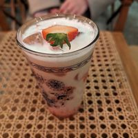 Strawberry latte at Nammi Plant Lab in Seoul