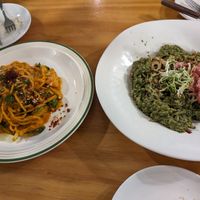 Red chili pasta and Perila risotto at Nammi Plant Lab in Seoul