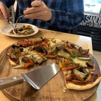 Veggie and cheese pizza at Nammi Plant Lab in Seoul