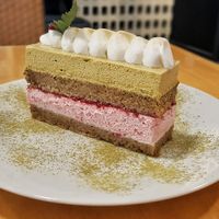 Raspberry pistachio cake at Nammi Plant Lab in Seoul