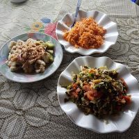 Trio of delicious salads. Egg plant, carrot and tea leaf. All total winners  at Sun's Rays in Nyaungshwe