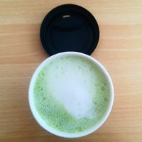 Matcha latte with oat milk at Roots Cafe in Abergele