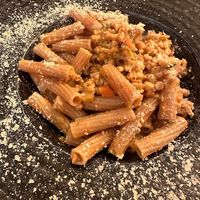 Rigatoni di farro con ragù di soia e verdurine in salsa teriyaki at Il Caminetto in Transacqua