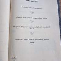 Vegan menu at Il Caminetto in Transacqua