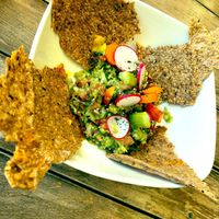 Guacamole with gluten free chips ! at Element Cafe in Tarifa