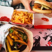 Vegan options... falafel and humous wrap loads better than burger at Georgie's Handy Food in Ayia Napa