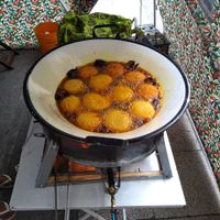 Frying "edible fireballs" on hot dende oil. at Acarajé da BaiAnna in Rio De Janeiro