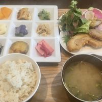 Mixed veggie set and miso soup at One Drop Cafe in Yokosuka