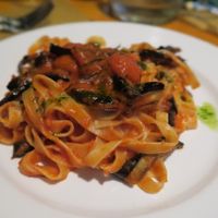 Pasta with Tomato sauce and eggplant at La Zucca in Venice