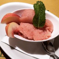 Peach, mint and prosecco sorbet  at La Zucca in Venice