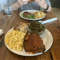 Massive quantities of everything on the soul food platter at Trio Plant-Based in Minneapolis