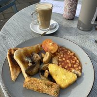 Vegan breakfast and Oat latte   at Caffi Colwyn in Caernarfon