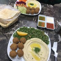 Falafel with hummus and salad + falafel with hummus and tabboule  at Falafel House in Istanbul