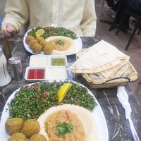 Falafel, houmous, ful & salad at Falafel House in Istanbul