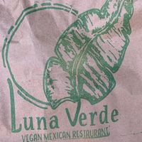 Our take-out bag with their logo! (so good 🤤) at Luna Verde Vegan Mexican Restaurant in Bradley Beach