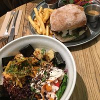 Sun burger and Macrobiotic bowl at The Lotus-Heart Restaurant in Christchurch
