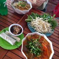 Soups and springrolls  at Com Chay Cuong in Can Tho