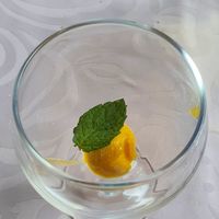 Complimentary Mango sorbet palate cleanser at Goya in Funchal