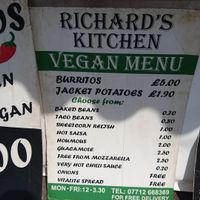 Vegan menu at Richard's Kitchen - Food Stall in Coventry