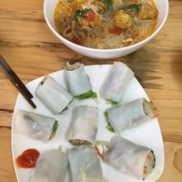 Bun vegan noodles soup (25,000VND) and spring rolls  at Com Pho Chay Tu Bi in Hanoi