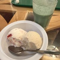 Excalibur smoothie and vegan gelatoo  at Green Cuisine Vegetarian Restaurant in Victoria